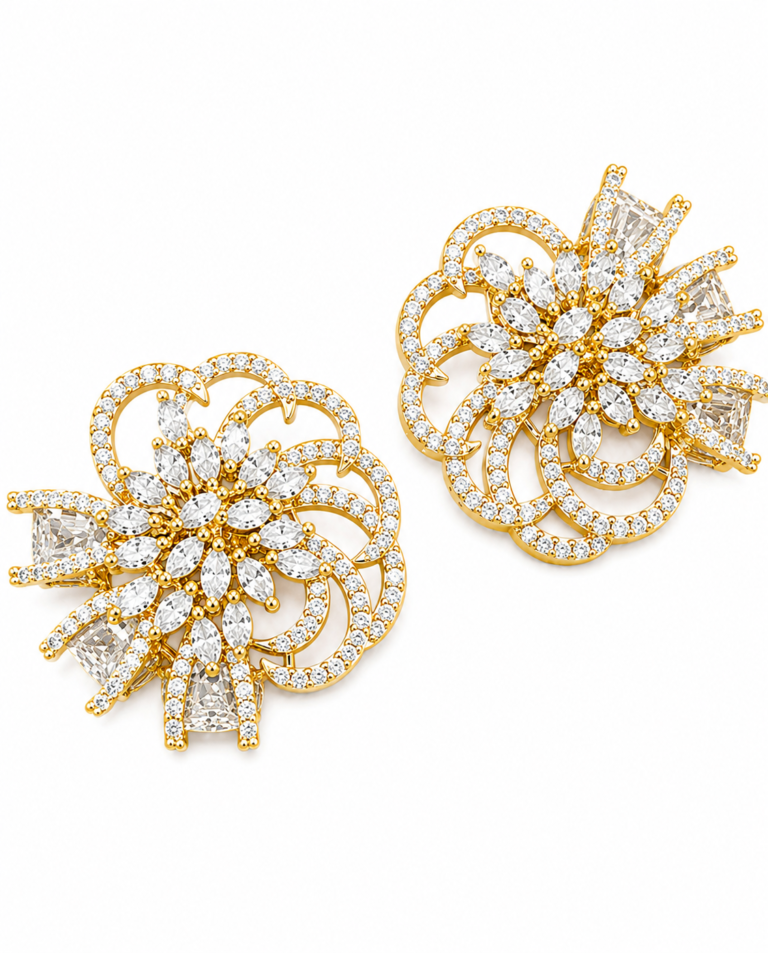 Rageshvari Fashion Luxury Floral American Diamond Stud Earrings for Women
