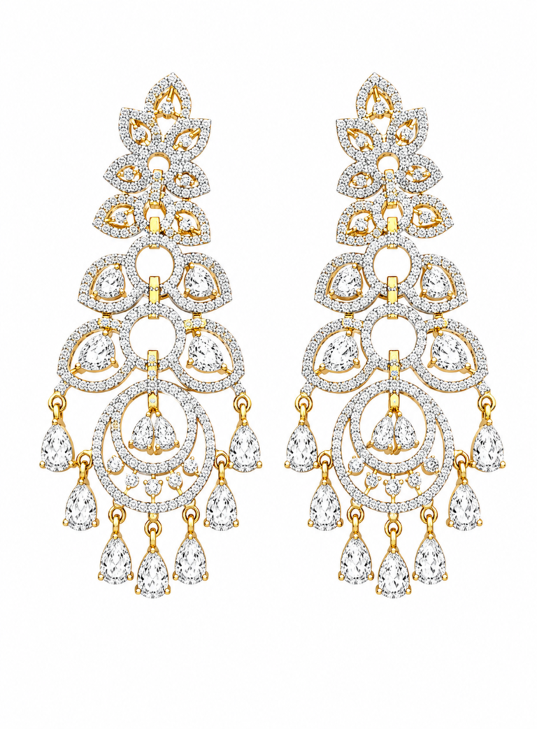 Rageshvari Fashion Luxury American Diamond Long Chandelier Earrings for Women