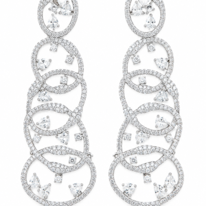 Rageshvari Fashion Premium American Diamond Silver Finish Long Statement Earrings for Women