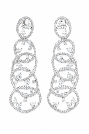 Rageshvari Fashion Premium American Diamond Silver Finish Long Statement Earrings for Women