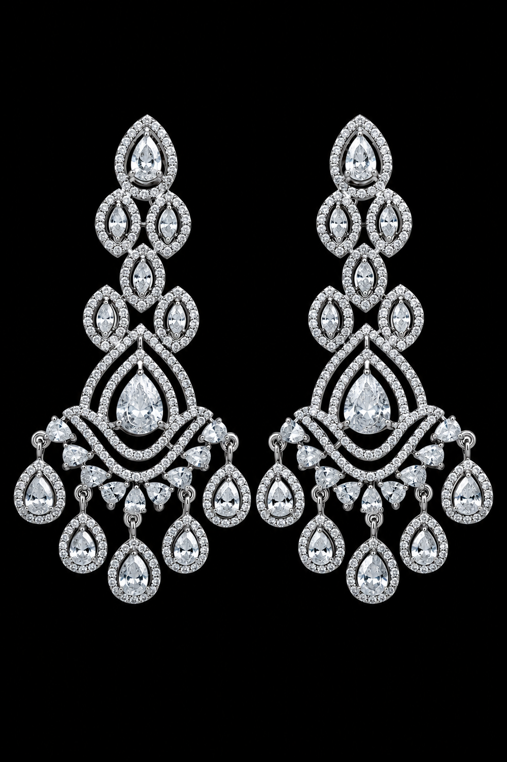 Rageshvari Fashion Luxury American Diamond Silver Finish Chandelier Earrings for Women - Image 2