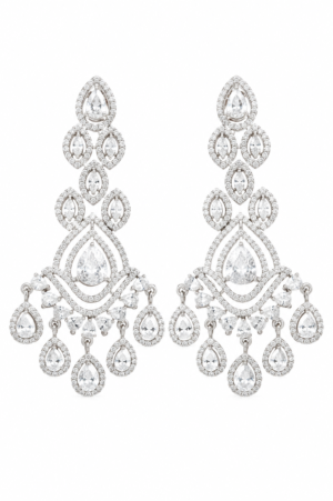 Rageshvari Fashion Luxury American Diamond Silver Finish Chandelier Earrings for Women