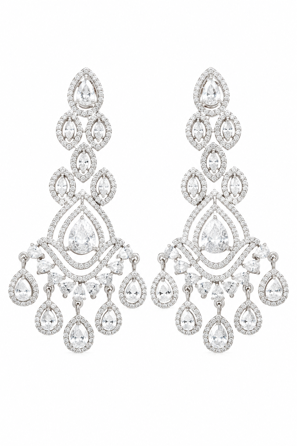 Rageshvari Fashion Luxury American Diamond Silver Finish Chandelier Earrings for Women