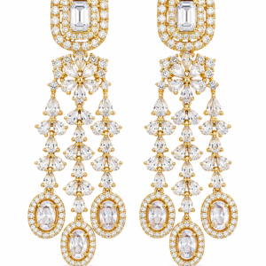 Rageshvari Fashion Premium American Diamond Gold Finish Floral Tassel Earrings for Women
