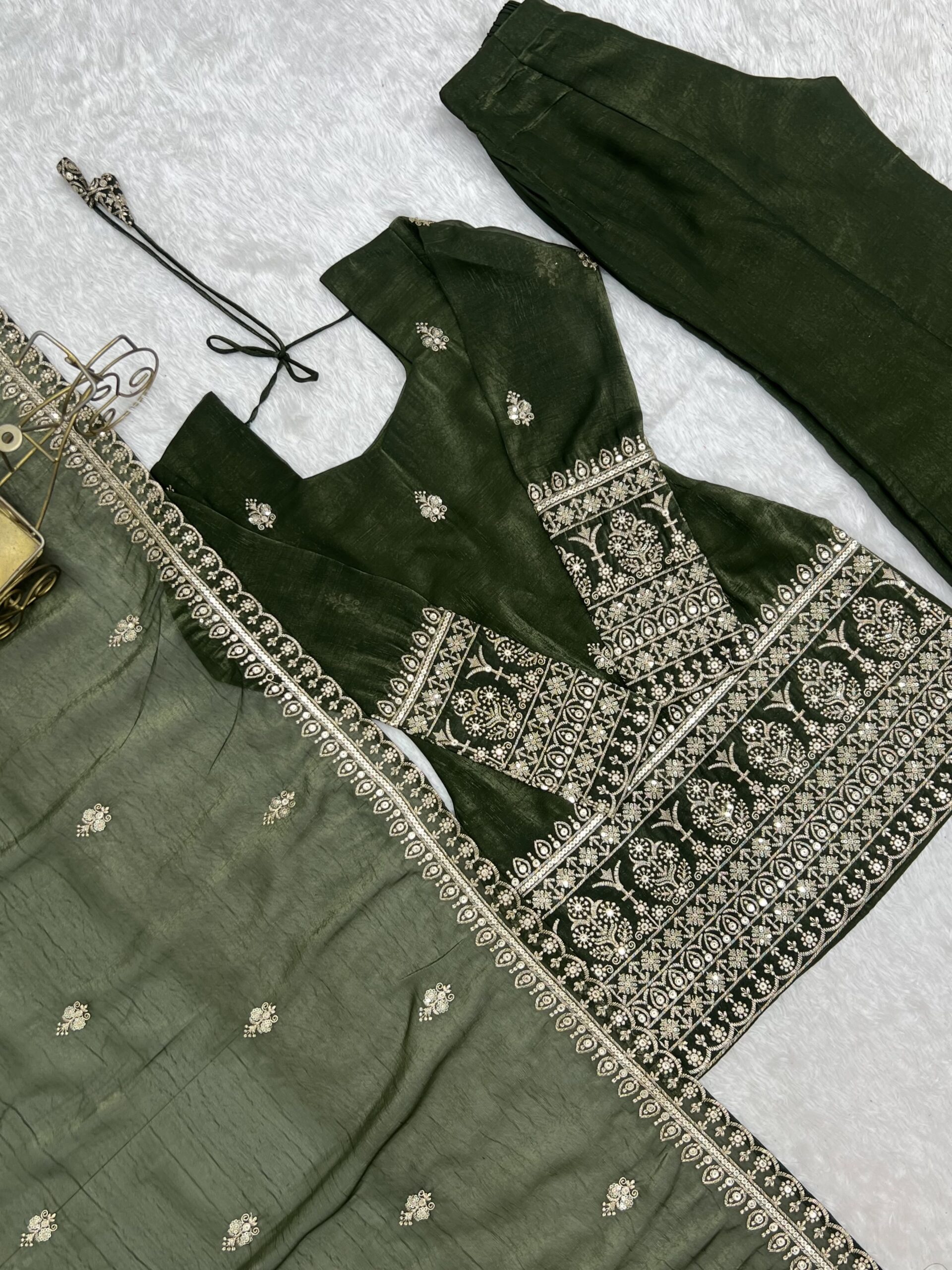 Rageshvari Fashion Embroidered Crunchy Silk Kurta Set with Bell Bottom Pants - Image 4