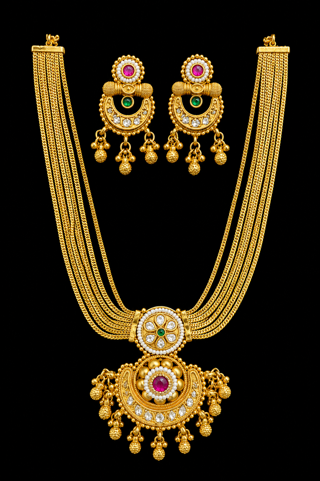 Rageshvari Fashion Traditional Multi-Layer Antique Gold Plated Kundan Necklace Set with Earrings for Women - Image 2