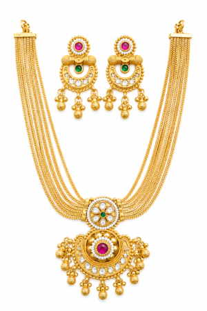 Rageshvari Fashion Traditional Multi-Layer Antique Gold Plated Kundan Necklace Set with Earrings for Women