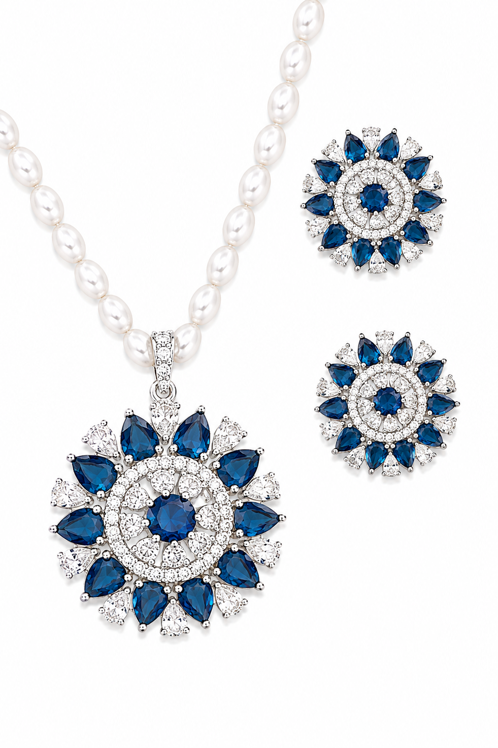 Rageshvari Fashion Pink American Diamond Floral Pearl Necklace Set with Stud Earrings for Women - Image 3
