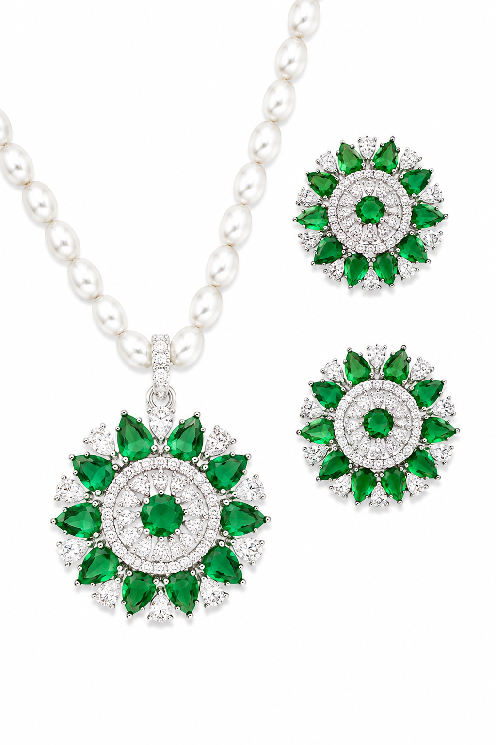 Rageshvari Fashion Pink American Diamond Floral Pearl Necklace Set with Stud Earrings for Women - Image 4