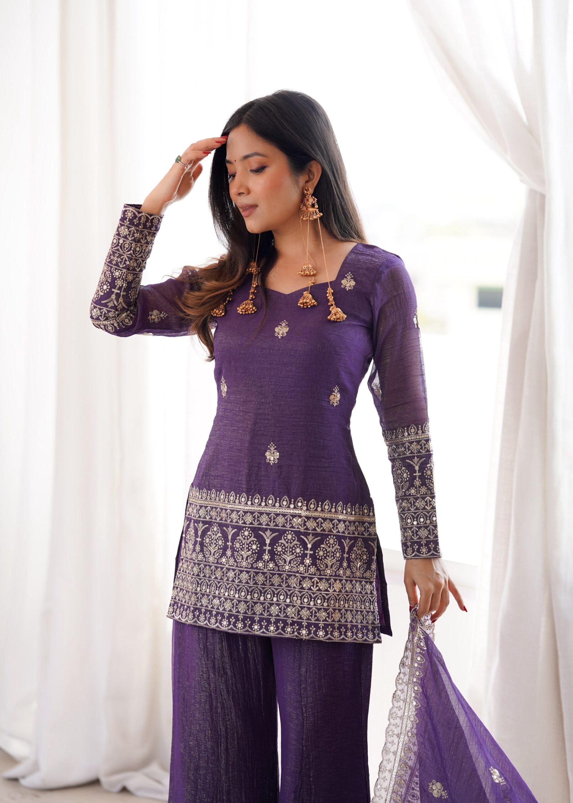Rageshvari Fashion Embroidered Crunchy Silk Kurta Set with Bell Bottom Pants - Image 6