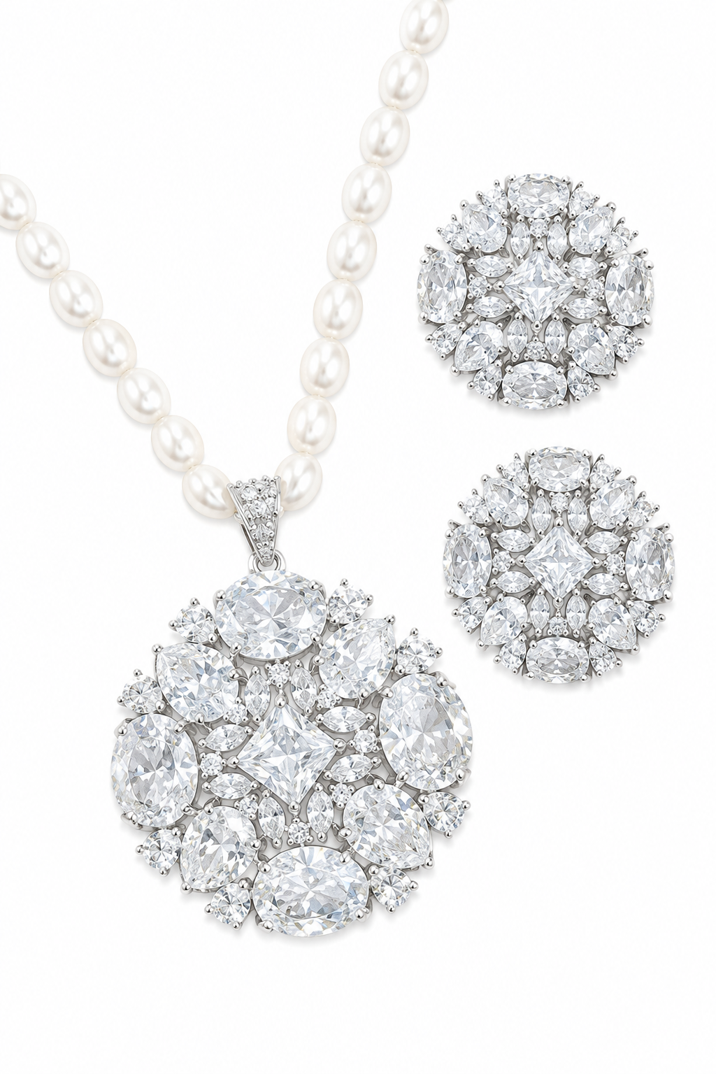 Rageshvari Fashion Ruby Red Floral Pearl Pendant Necklace Set with American Diamond Stud Earrings - Image 2