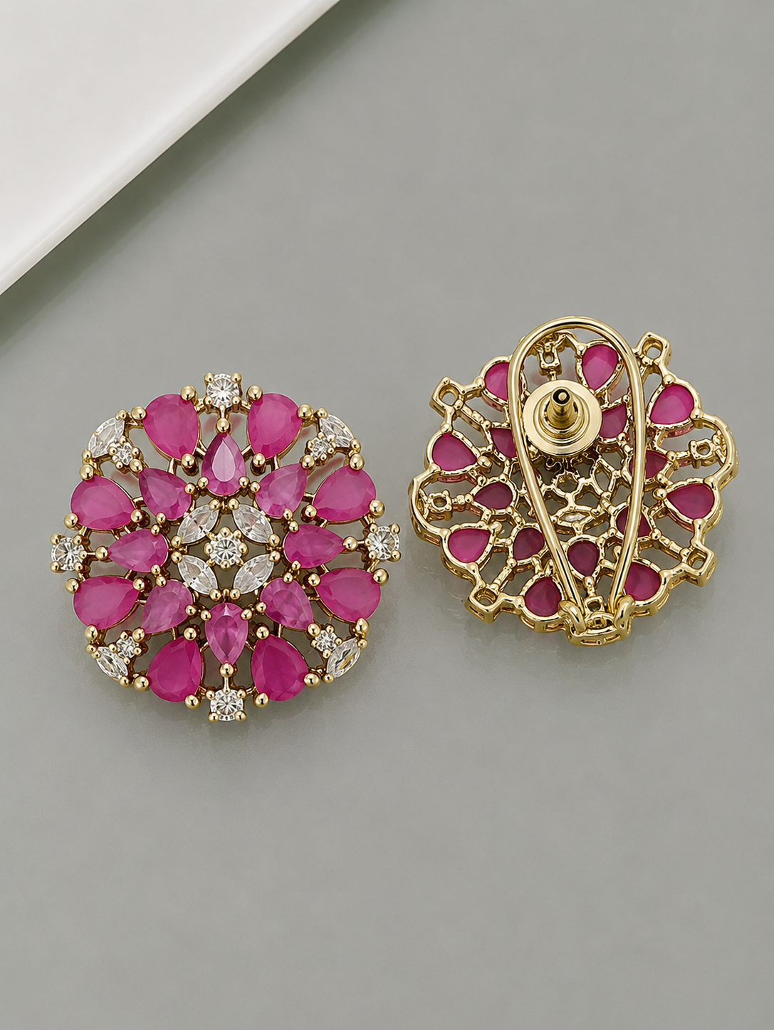 Rageshvari Fashion Gold-Plated Champagne American Diamond Floral Brooch Pin for Women - Image 9