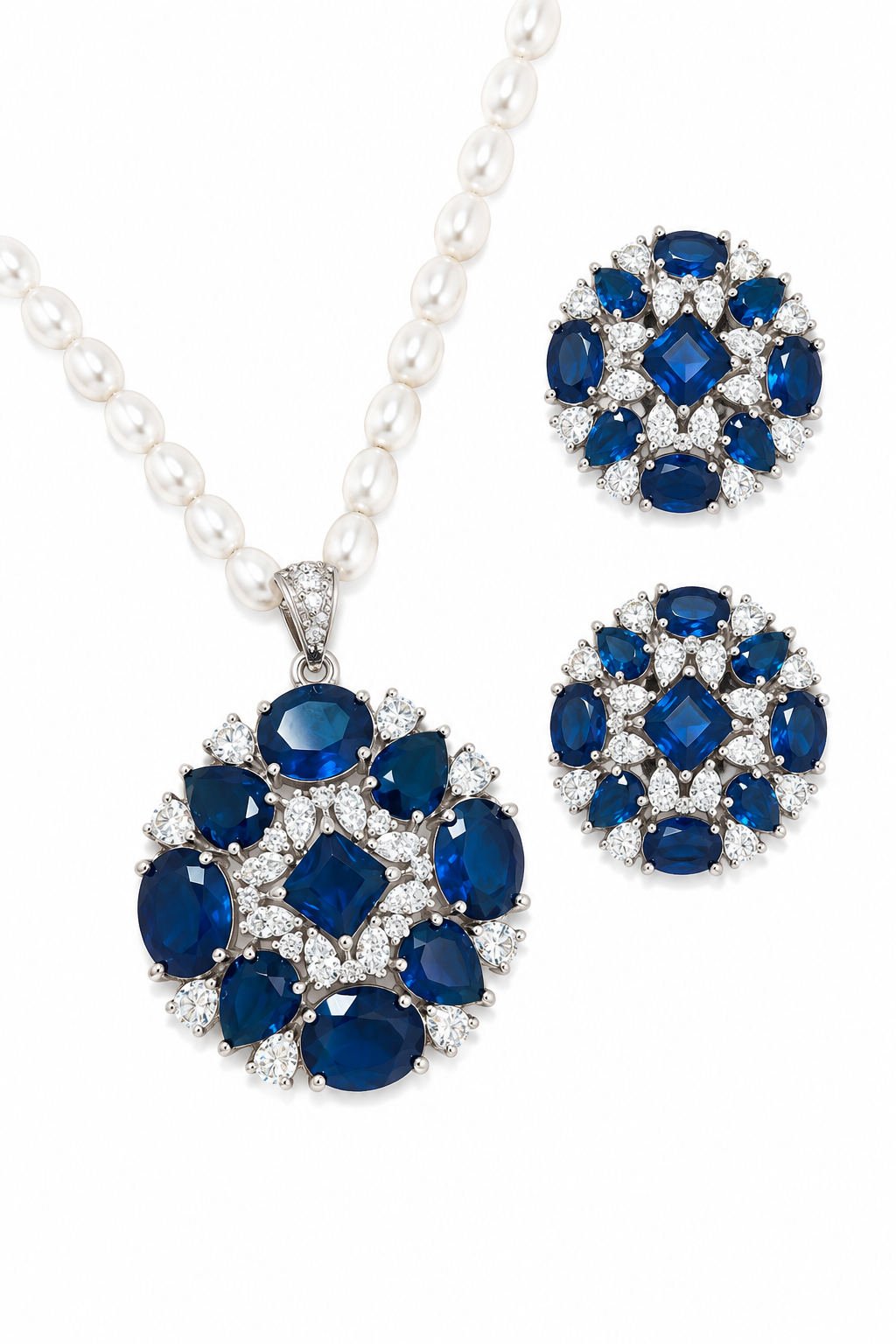 Rageshvari Fashion Ruby Red Floral Pearl Pendant Necklace Set with American Diamond Stud Earrings - Image 4