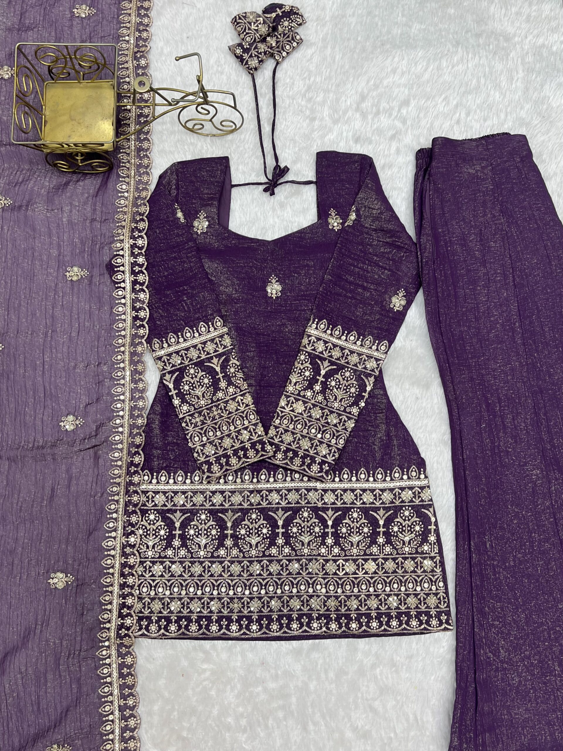 Rageshvari Fashion Embroidered Crunchy Silk Kurta Set with Bell Bottom Pants - Image 7