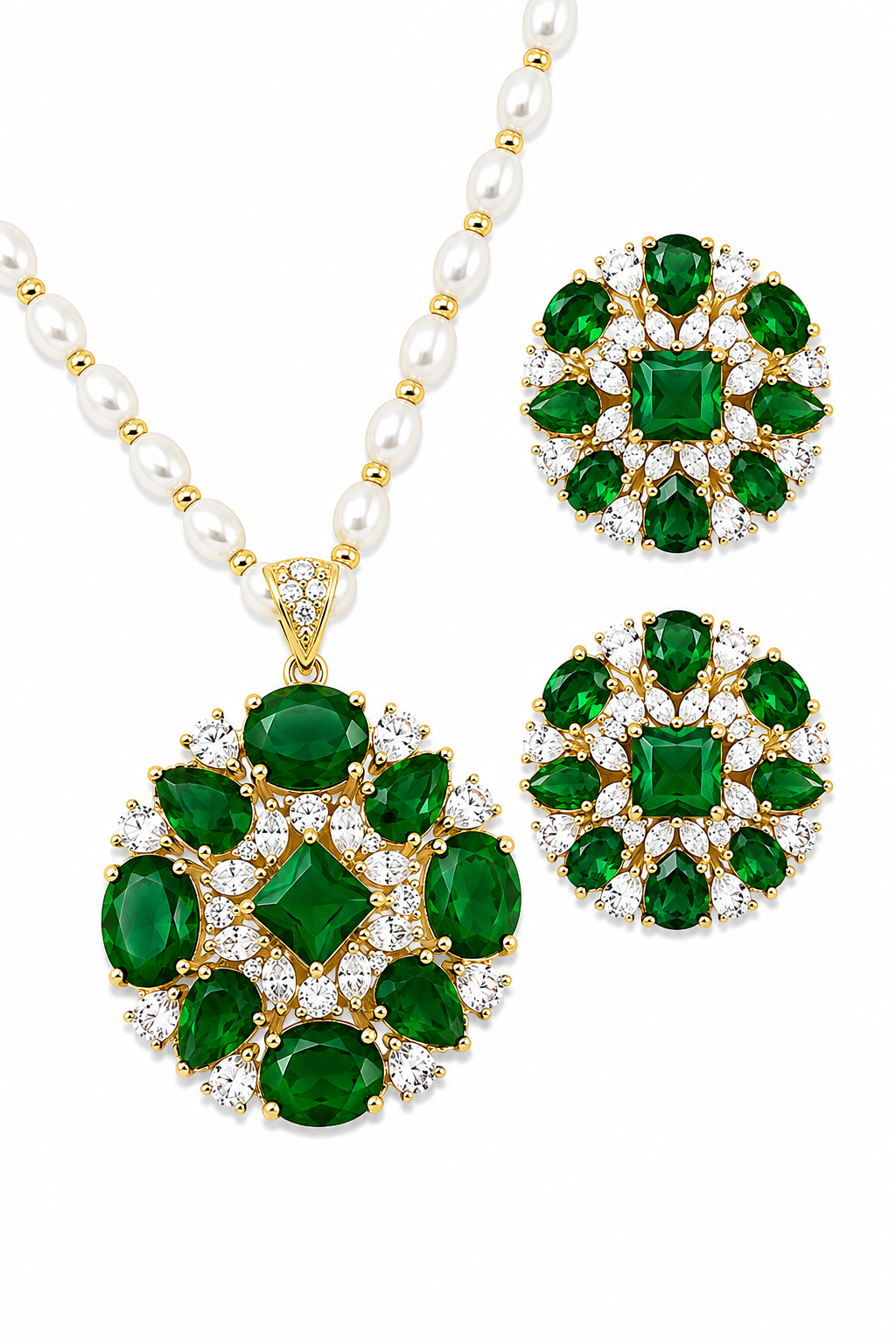 Rageshvari Fashion Ruby Red Floral Pearl Pendant Necklace Set with American Diamond Stud Earrings - Image 7