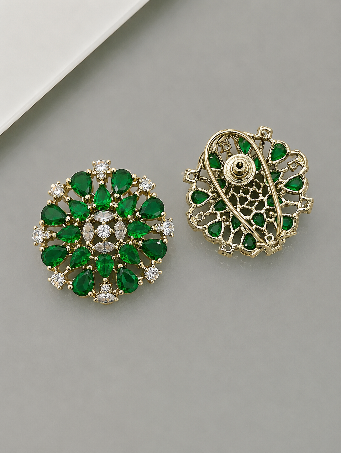 Rageshvari Fashion Gold-Plated Champagne American Diamond Floral Brooch Pin for Women - Image 8