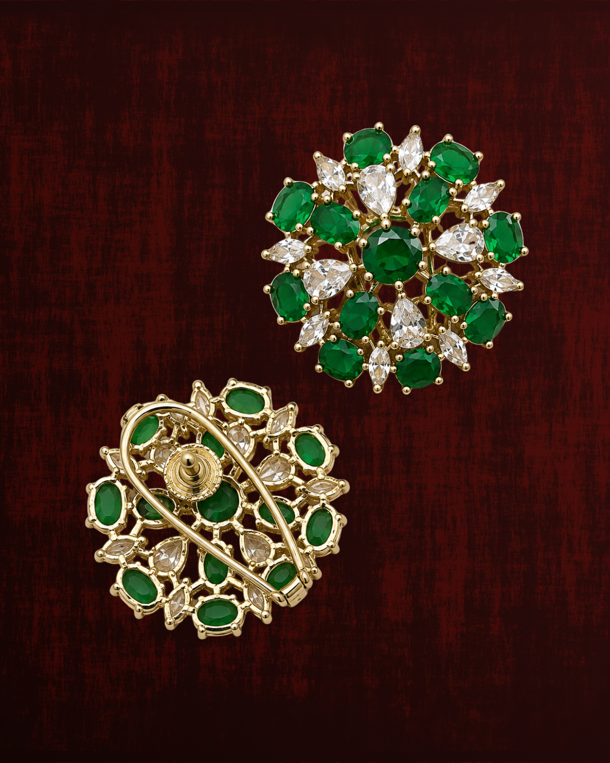 Rageshvari Fashion Gold-Plated Ruby Red American Diamond Floral Brooch Pin for Women - Image 5