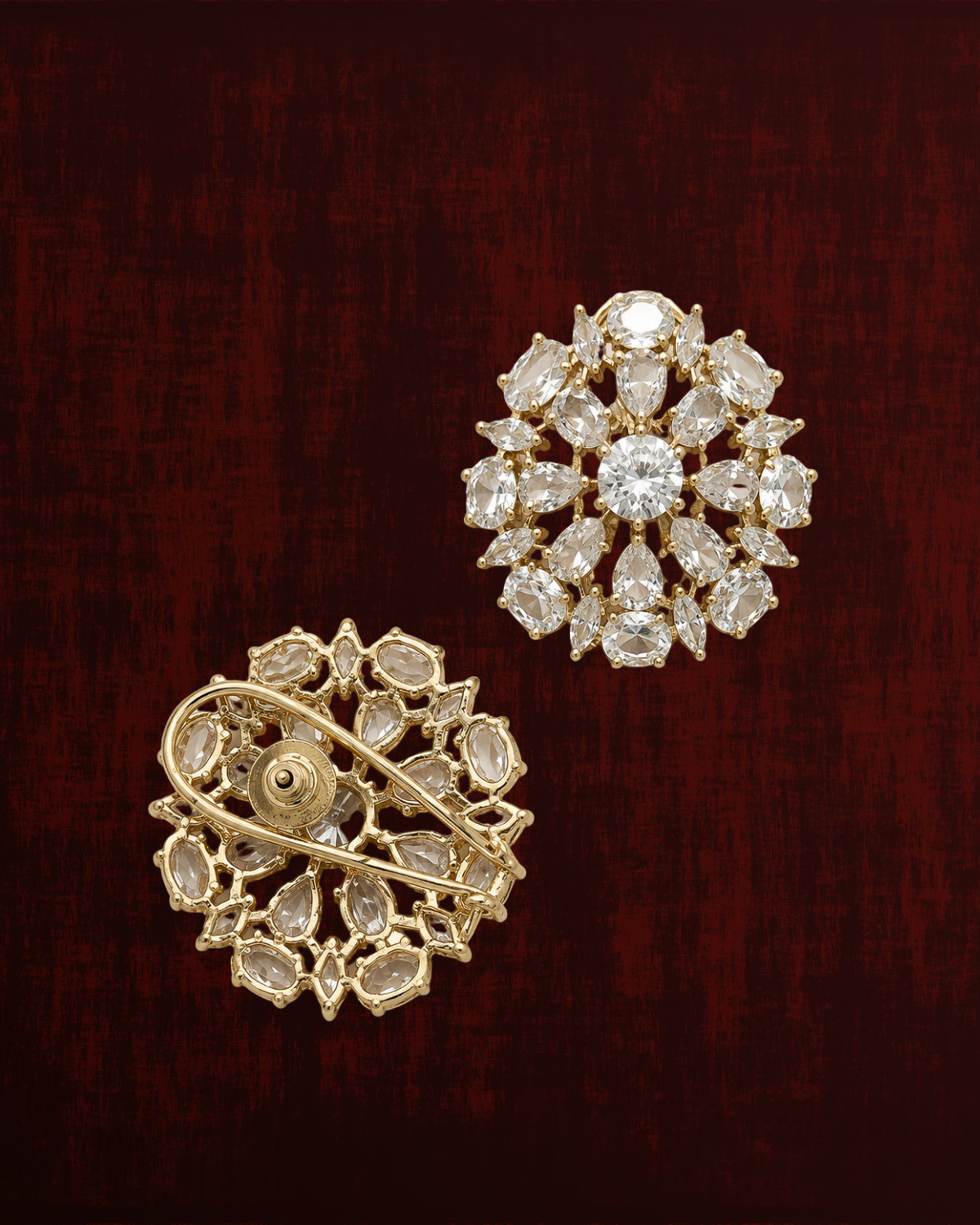 Rageshvari Fashion Gold-Plated Ruby Red American Diamond Floral Brooch Pin for Women - Image 4
