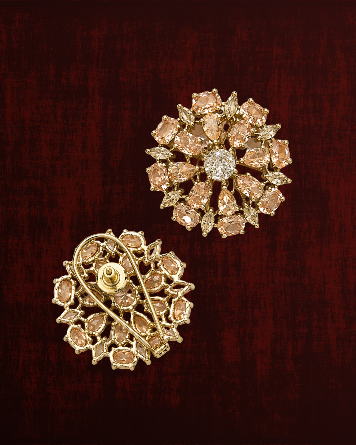Rageshvari Fashion Gold-Plated Ruby Red American Diamond Floral Brooch Pin for Women - Image 3