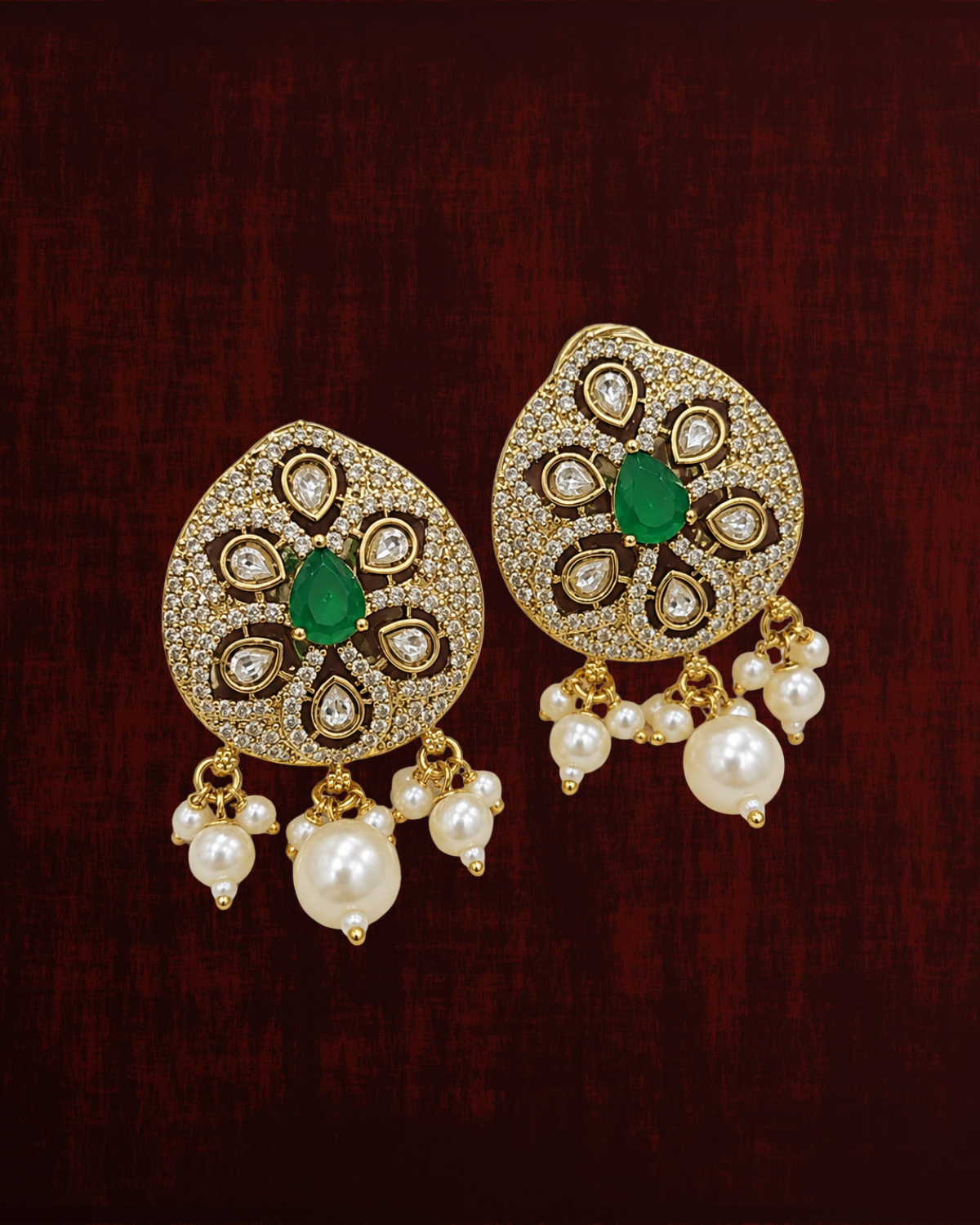 Rageshvari Fashion Gold-Plated Blue Kundan Pearl Stud Earrings for Women | Designer Party Wear Jewellery - Image 4