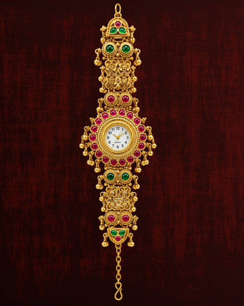 Rageshvari Fashion Gold-Plated Traditional Stone Studded Bracelet Watch for Women