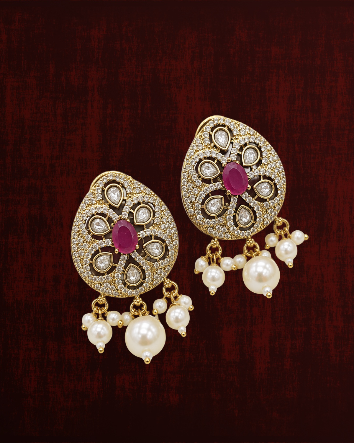 Rageshvari Fashion Gold-Plated Blue Kundan Pearl Stud Earrings for Women | Designer Party Wear Jewellery - Image 3