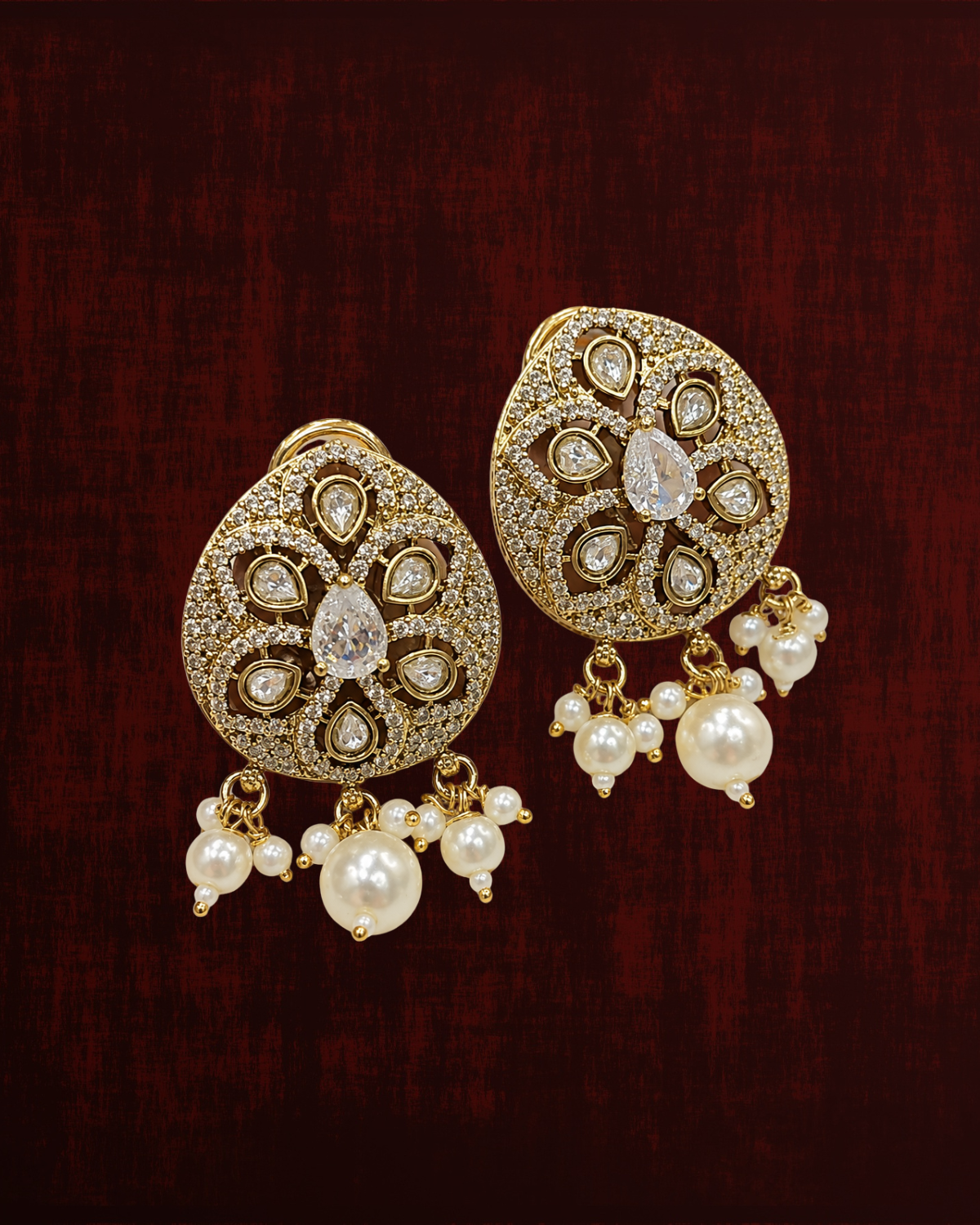Rageshvari Fashion Gold-Plated Blue Kundan Pearl Stud Earrings for Women | Designer Party Wear Jewellery - Image 2