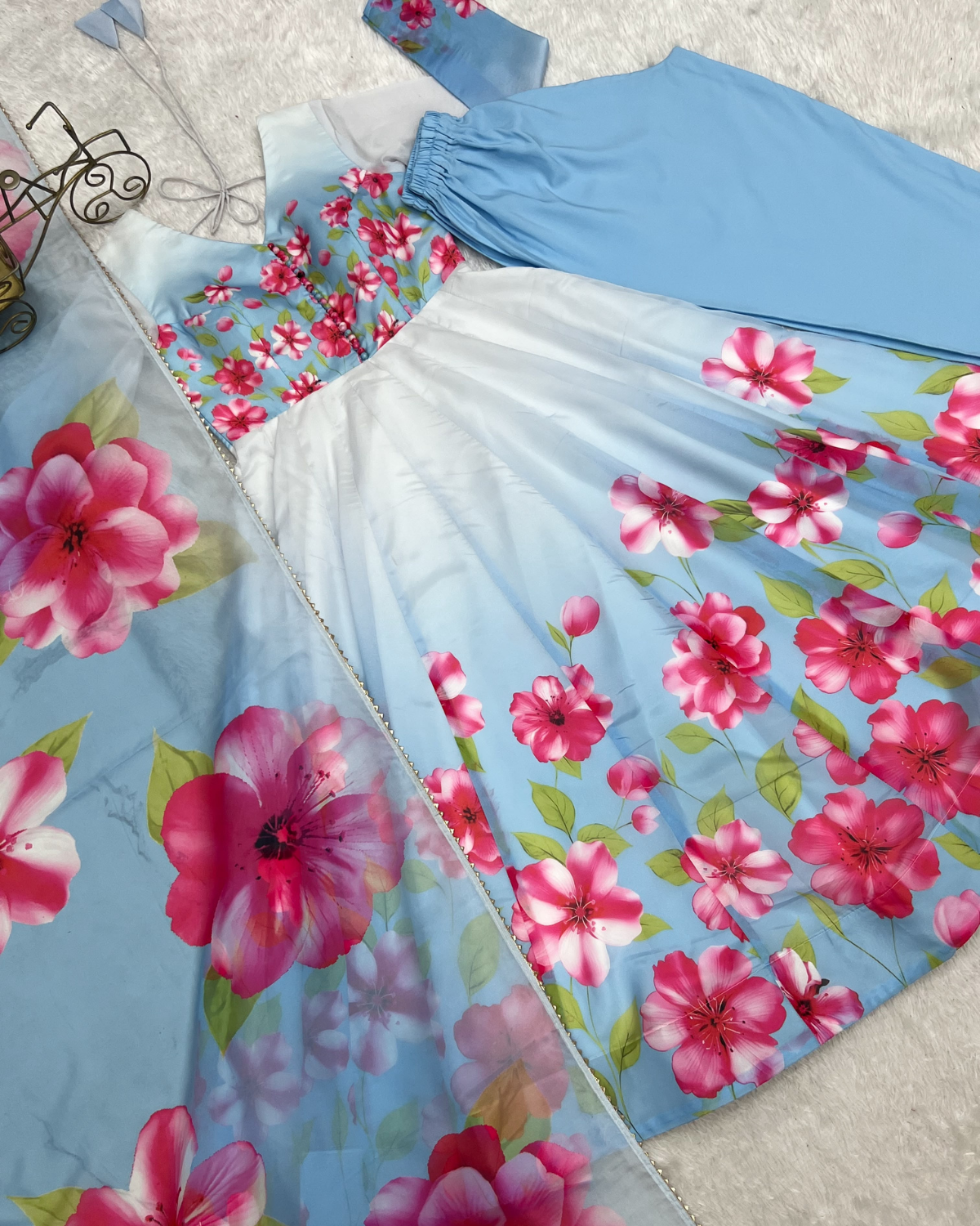 Rageshvari Fashion Floral Print Pure Soft Organza Silk Anarkali Gown Set - Image 4