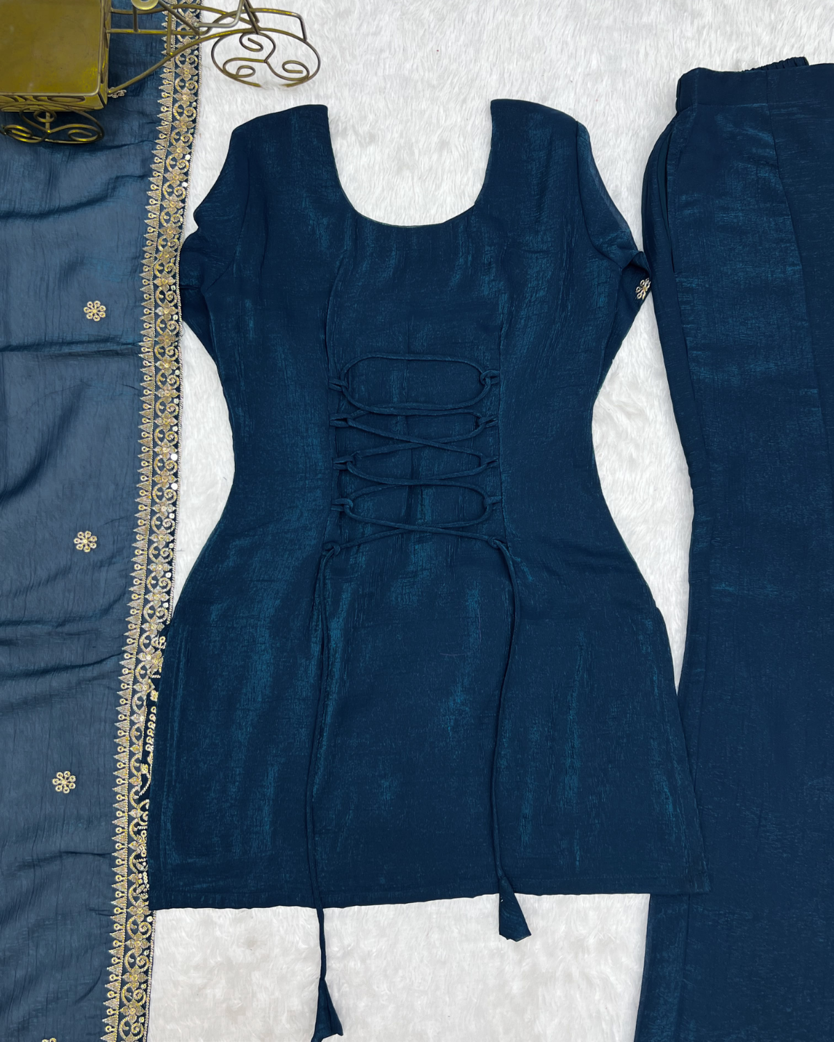 Rageshvari Fashion Embroidered Crunchy Silk Kurta Set with Bell Bottom Pants - Image 5