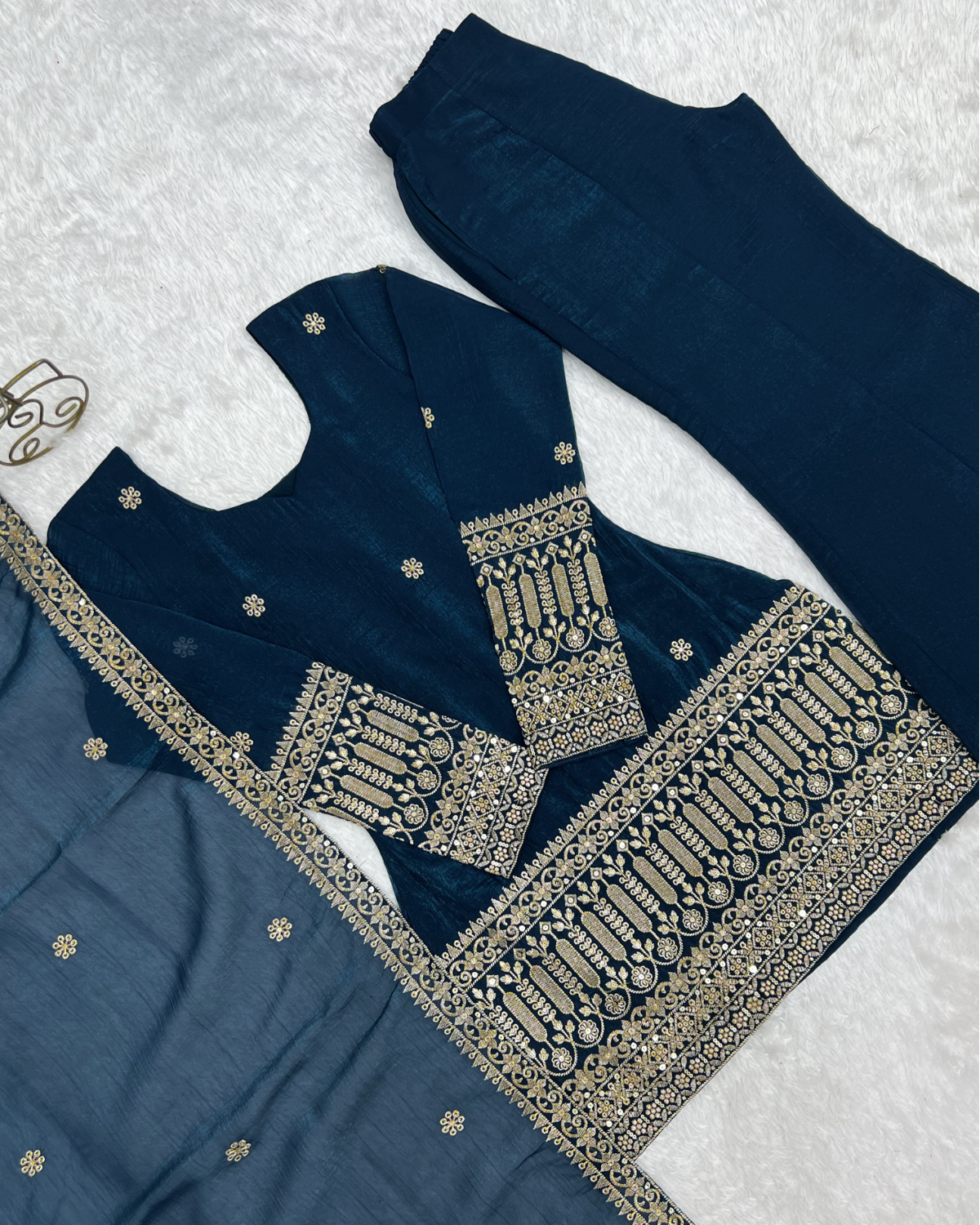 Rageshvari Fashion Embroidered Crunchy Silk Kurta Set with Bell Bottom Pants - Image 4