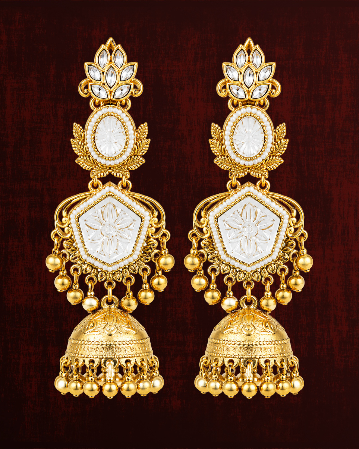 Rageshvari Fashion Gold-Plated Ruby Red Kundan Jhumka Earrings for Women | Traditional Ethnic & Bridal Jewellery - Image 2