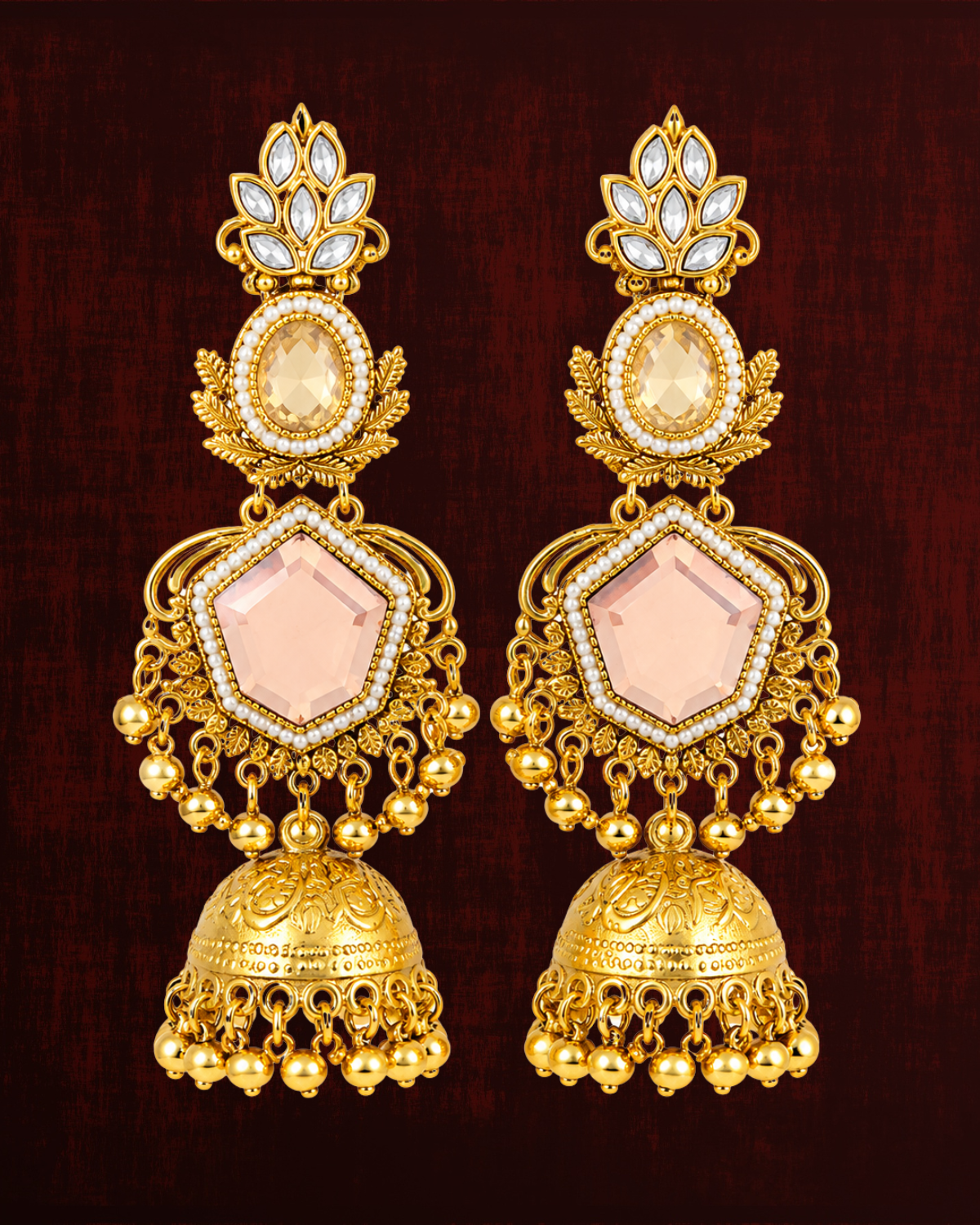 Rageshvari Fashion Gold-Plated Ruby Red Kundan Jhumka Earrings for Women | Traditional Ethnic & Bridal Jewellery - Image 3