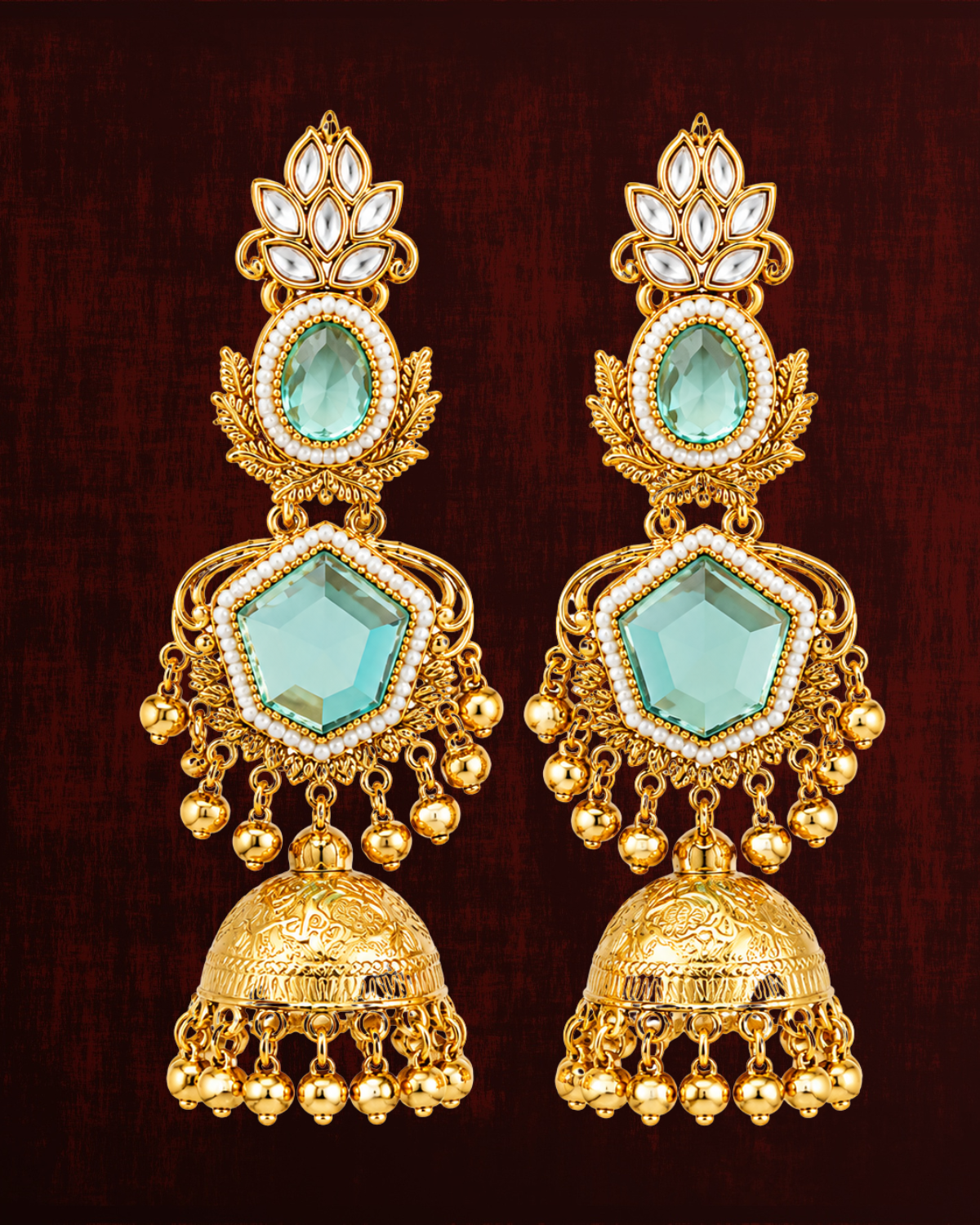 Rageshvari Fashion Gold-Plated Ruby Red Kundan Jhumka Earrings for Women | Traditional Ethnic & Bridal Jewellery - Image 4