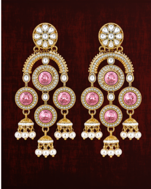 Rageshvari Fashion Gold-Plated Pink Kundan Chandbali Earrings with Pearl Drops for Women | Traditional Party Wear Jewellery