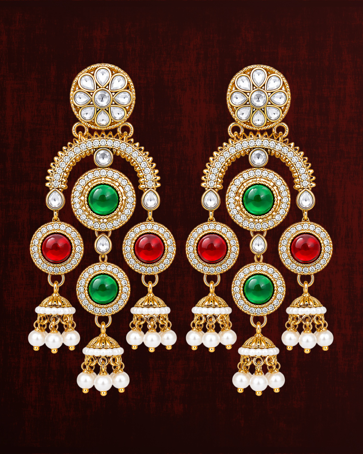 Rageshvari Fashion Gold-Plated Pink Kundan Chandbali Earrings with Pearl Drops for Women | Traditional Party Wear Jewellery - Image 2