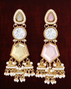 Rageshvari Fashion Gold-Plated Pastel Stone Jhumka Earrings with Pearl Drops for Women | Designer Ethnic Jewellery