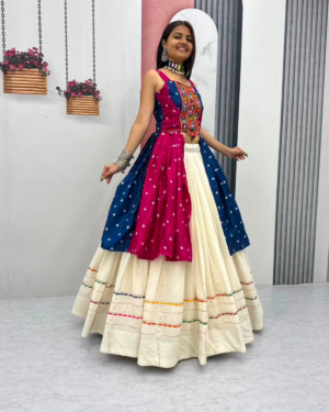 Rageshvari Fashion Bandhej & Gamthi Work Khadi Cotton Navratri Lehenga Choli