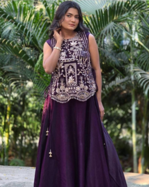 Rageshvari Fashion Pure Vichitra Silk 3-Piece Lehenga Choli with Embroidered Shrug (8.5-Meter Flair)