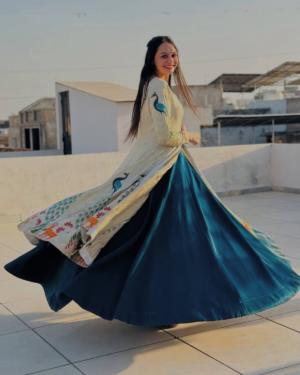 Rageshvari Creation Shimmer Silk Shrug Style Crop Top and Vichitra Silk Lehenga Set