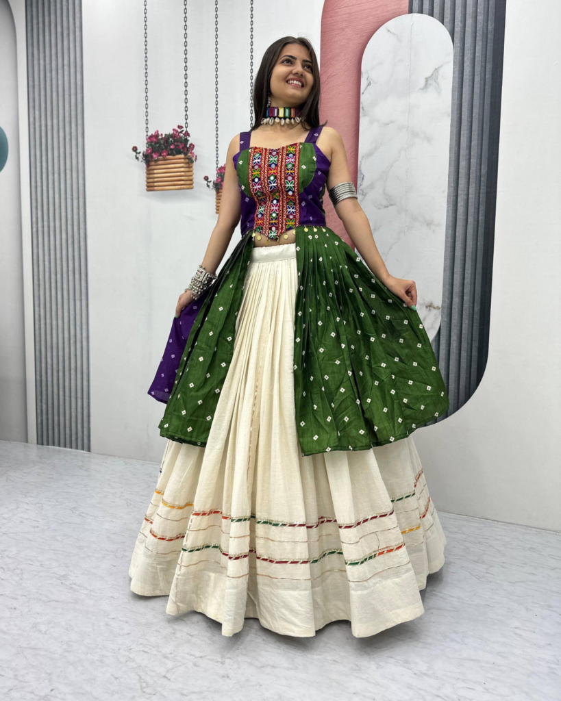 Rageshvari Fashion Bandhej & Gamthi Work Khadi Cotton Navratri Lehenga Choli