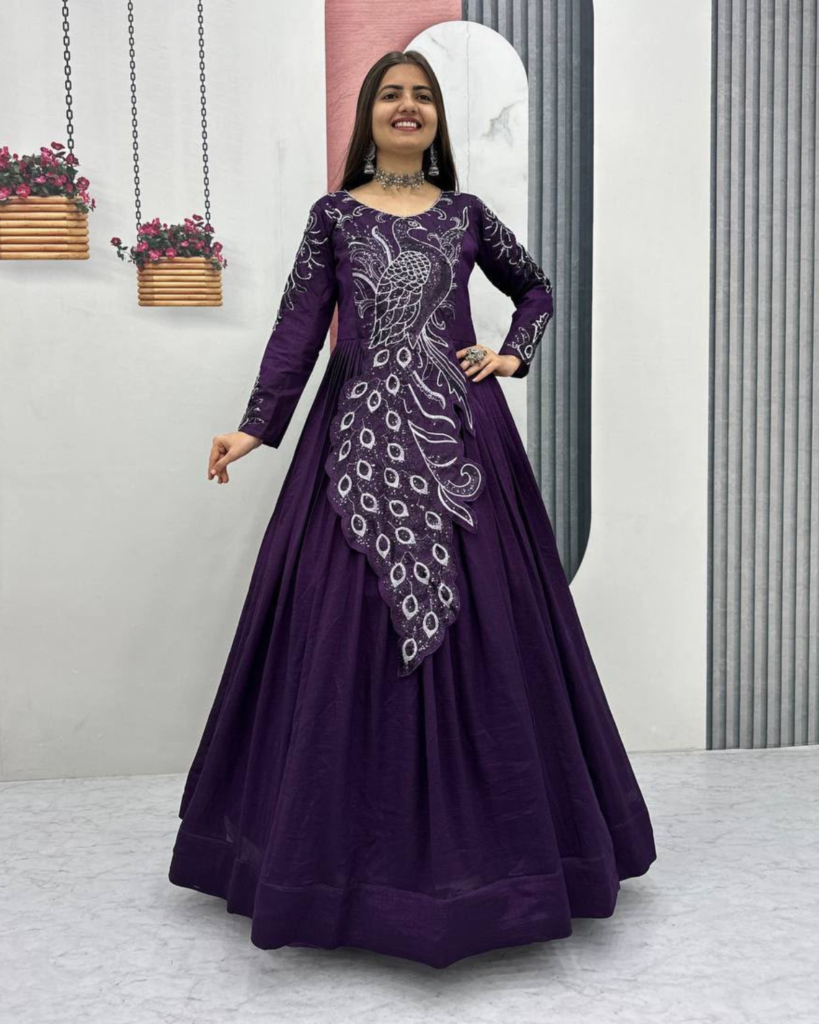 Rageshvari Fashion Heavy Embroidered Vichitra Silk Festive Gown
