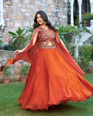 Rageshvari Creation Pure Fendy Silk Heavy Sequins Lehenga Choli with Shrug Style Dupatta