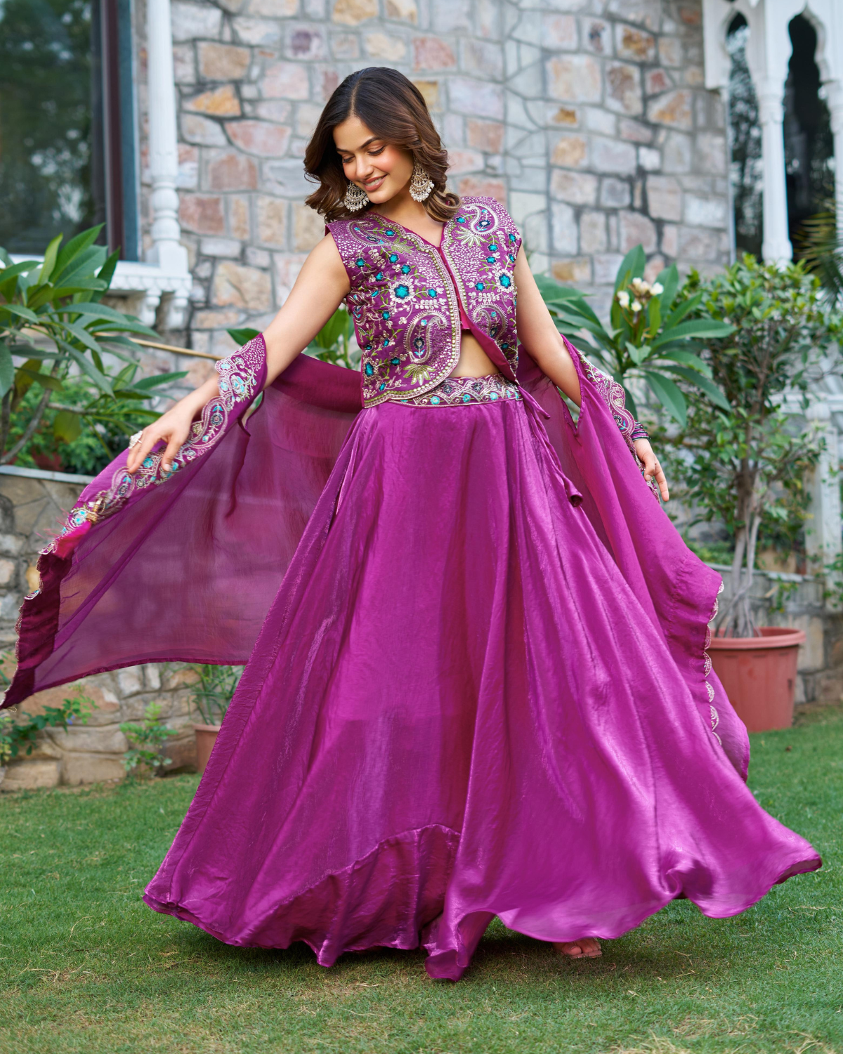 Rageshvari Creation Pure Fendy Silk Heavy Sequins Lehenga Choli with Shrug Style Dupatta - Image 2