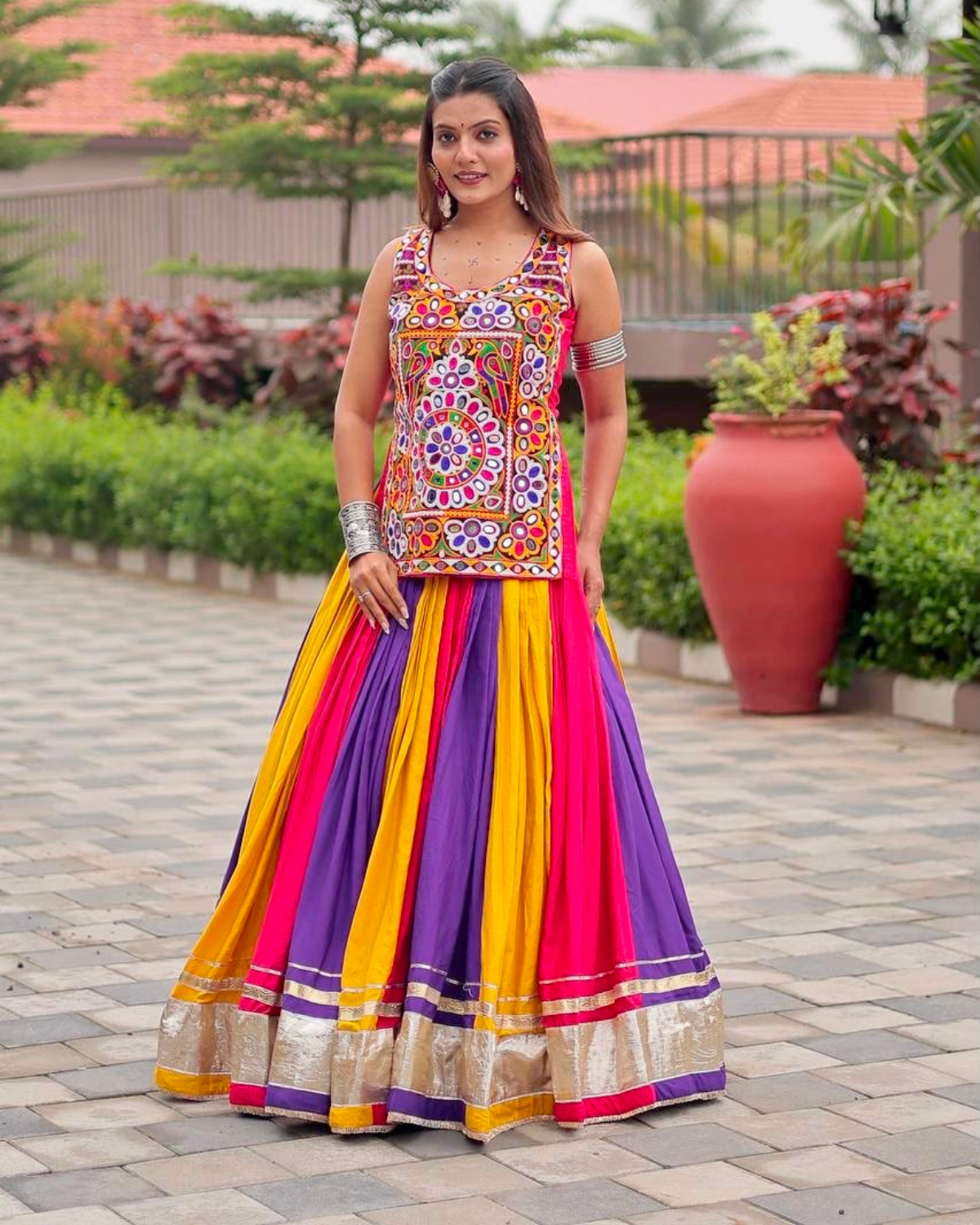 Rageshvari Creation Navratri Special Pure Cotton 6-Meter Flair Gamthi & Real Mirror Work Lehenga Choli