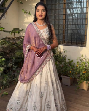Rageshvari Creation Festive Chinon Lehenga Choli with Embroidered Thread Work & Gold Crush Dupatta