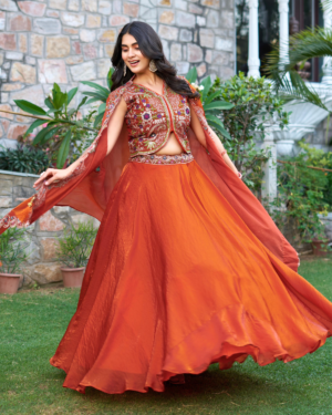 Rageshvari Creation Pure Fendy Silk Heavy Sequins Lehenga Choli with Shrug Style Dupatta