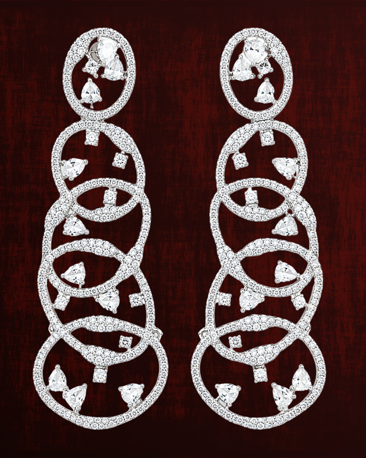 Rageshvari Fashion Premium American Diamond Silver Finish Long Statement Earrings for Women