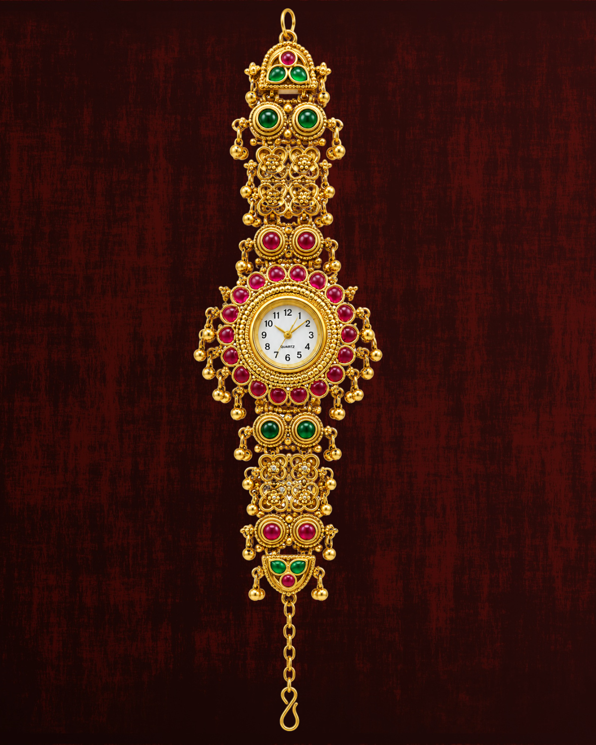 Rageshvari Fashion Gold-Plated Traditional Stone Studded Bracelet Watch for Women
