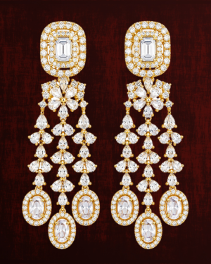Rageshvari Fashion Premium American Diamond Gold Finish Floral Tassel Earrings for Women
