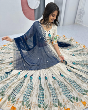 Rageshvari Creation White Chinon Semi-Stitched Lehenga Choli Set with Zari Embroidery